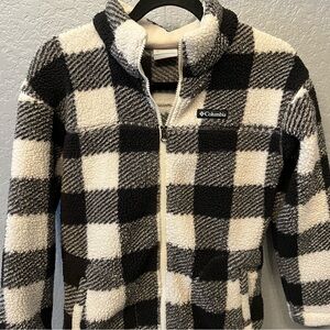 Columbia girl’s west bend full zip Fleece Jacket black white checked L (14/16)